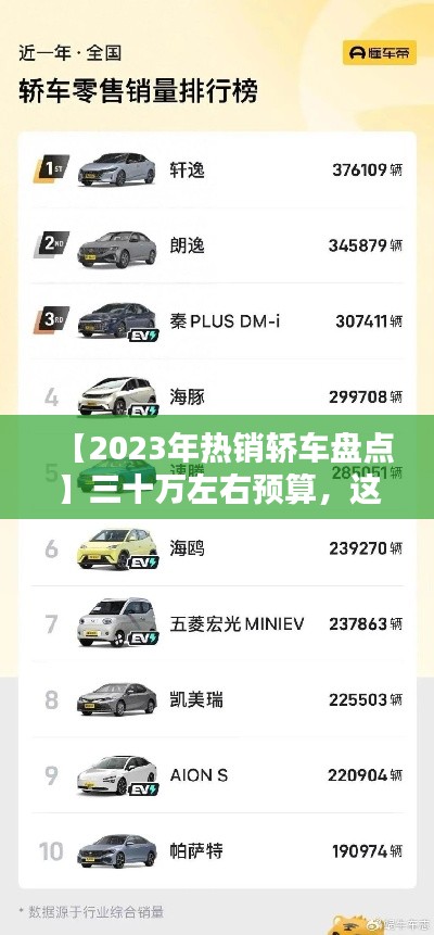 【2023年热销轿车盘点】三十万左右预算,这些车型值得一看!