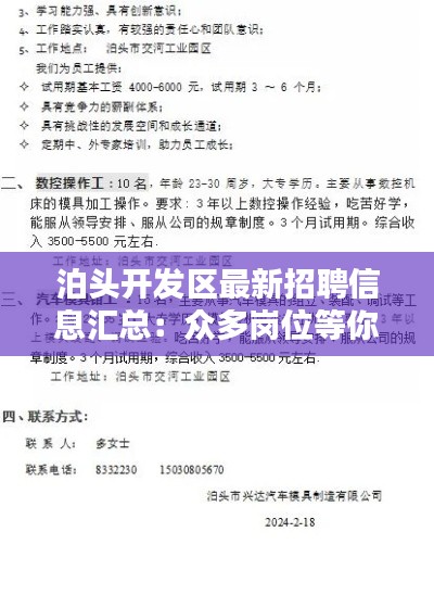 泊头开发区最新招聘信息汇总:众多岗位等你来挑战!