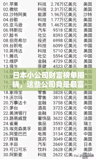 日本小公司财富榜单揭晓,这些公司竟是最富新势力!