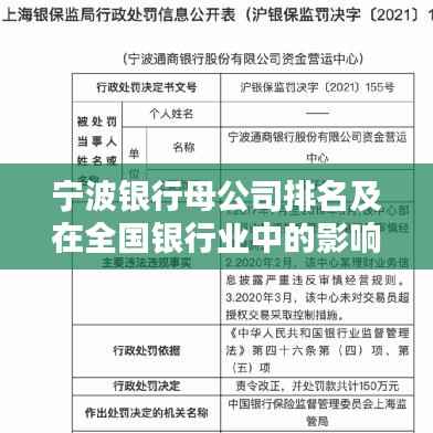 宁波银行母公司排名及在全国银行业中的影响力与地位分析
