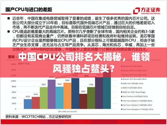 中国CPU公司排名大揭秘,谁领风骚独占鳌头?