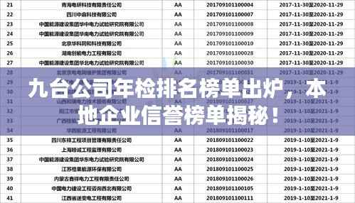 九台公司年检排名榜单出炉,本地企业信誉榜单揭秘!